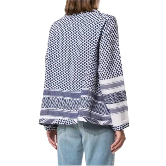 CECILIE Copenhagen Keffiyeh Cotton V Neck Long Sleeve Handmade Woven Blouse Top - Picture 3 of 16